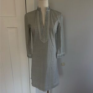 Tory Burch Navy and White Striped Embroidered Tunic